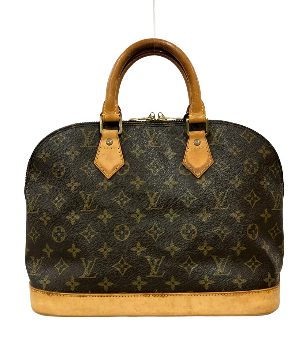 Louis Vuitton Alma Monogram Top Handle Bag Canvas Leather Black Brown